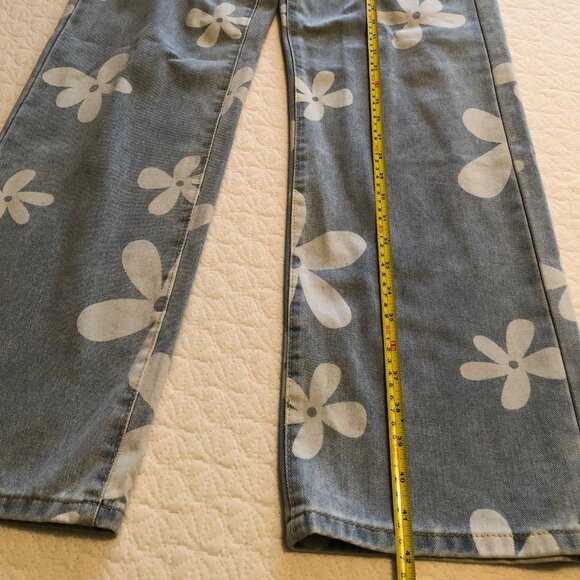 SHEIN Straight Denim Jeans Women's Size M Blue High Rise 5-Pocket Floral Print - Picture 5 of 7